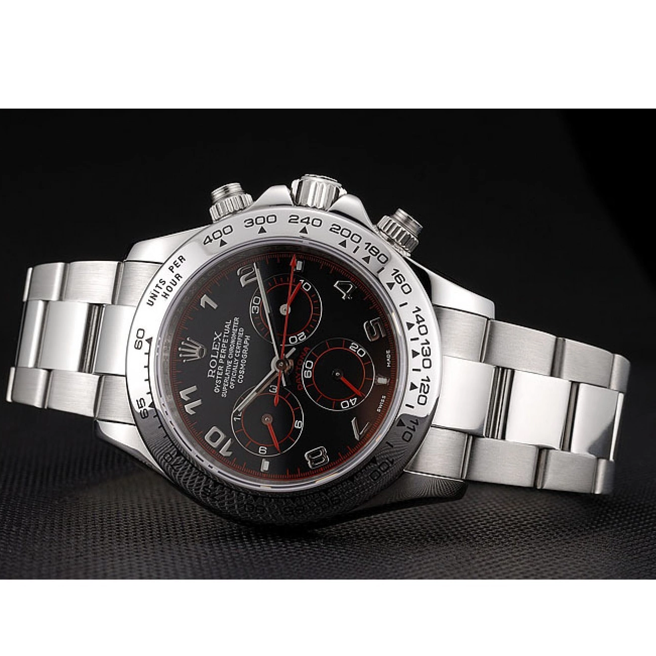 Aaa replica Daytona Dial Bracelet Steel Rolex 80296 Stainless Black Swiss 0608
